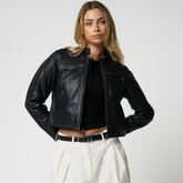 Women's Demi Moto Jacket With Silver Trims - Torque Leather