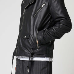 Men’s Belted Real Leather Biker Jacket - Torque Leather