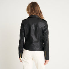 Women’s Gold Trim Leather Biker Jacket – Samie - Torque Leather