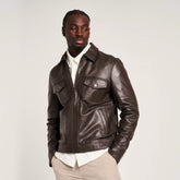 Men’s Brown Leather Patch-Pocket Harrington - Torque Leather
