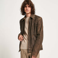 Men’s Stone Washed Buffalo Leather Harrington - Torque Leather