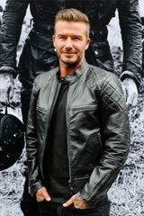 Mens Black Quilted David Beckham's Leather Biker Jacket - Torque Leather