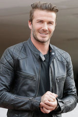 Mens Black Quilted David Beckham's Leather Biker Jacket - Torque Leather