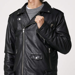 Men’s Belted Real Leather Biker Jacket - Torque Leather