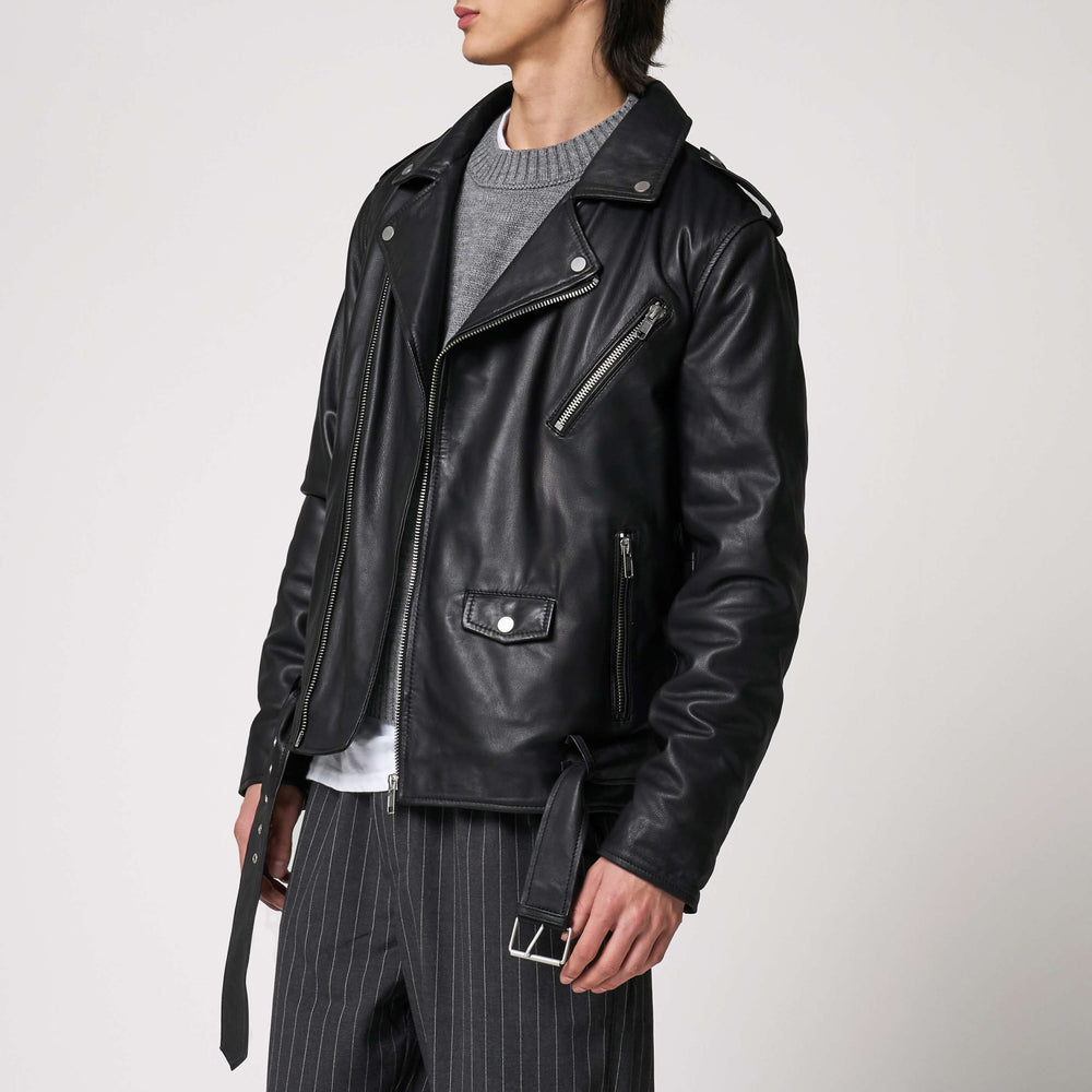Men’s Belted Real Leather Biker Jacket - Torque Leather