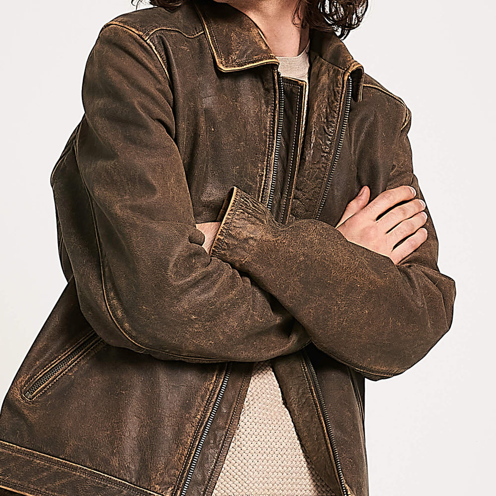 Men’s Stone Washed Buffalo Leather Harrington - Torque Leather