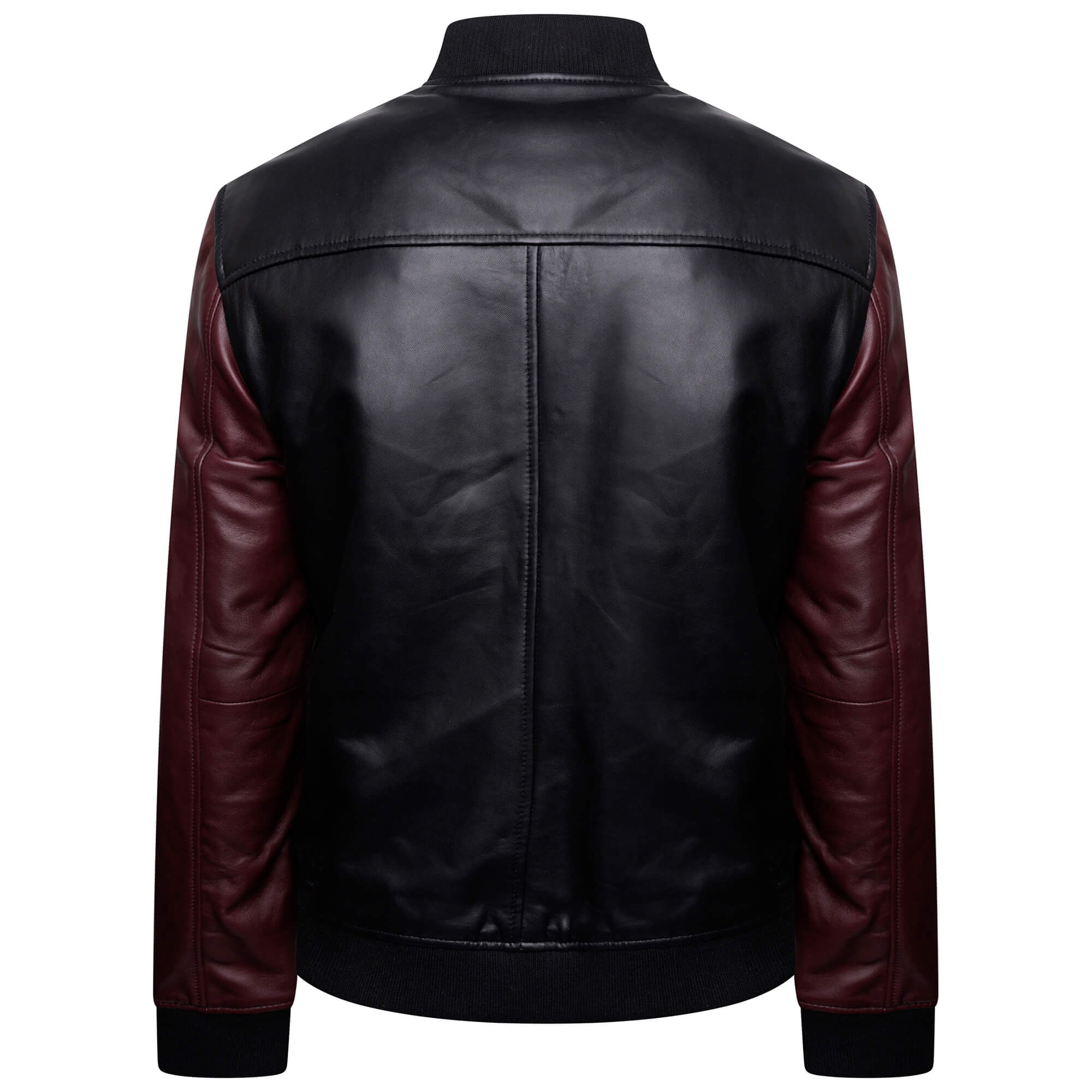 Men’s Real Leather Varsity Jacket in Black and Maroon - Torque Leather