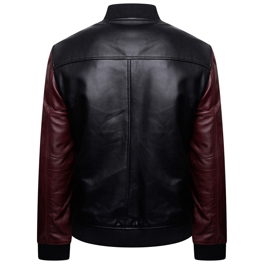 Men’s Real Leather Varsity Jacket in Black and Maroon - Torque Leather