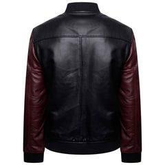 Men’s Real Leather Varsity Jacket in Black and Maroon - Torque Leather