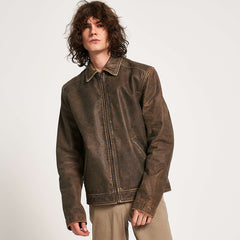 Men’s Stone Washed Buffalo Leather Harrington - Torque Leather