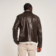 Men’s Brown Leather Patch-Pocket Harrington - Torque Leather
