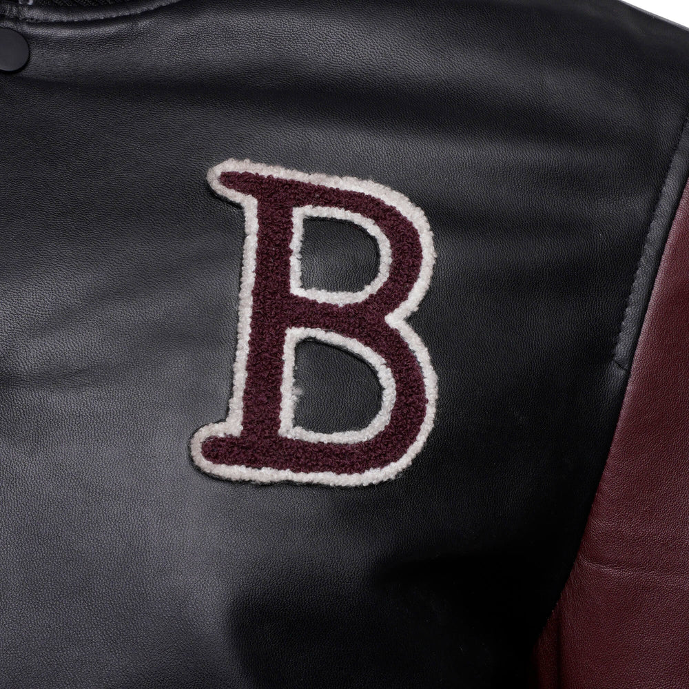 Men’s Real Leather Varsity Jacket in Black and Maroon - Torque Leather