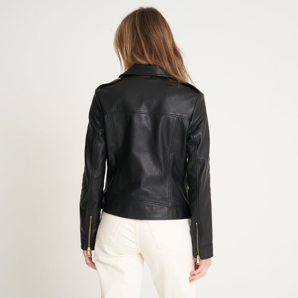Women’s Gold Trim Leather Biker Jacket – Samie - Torque Leather