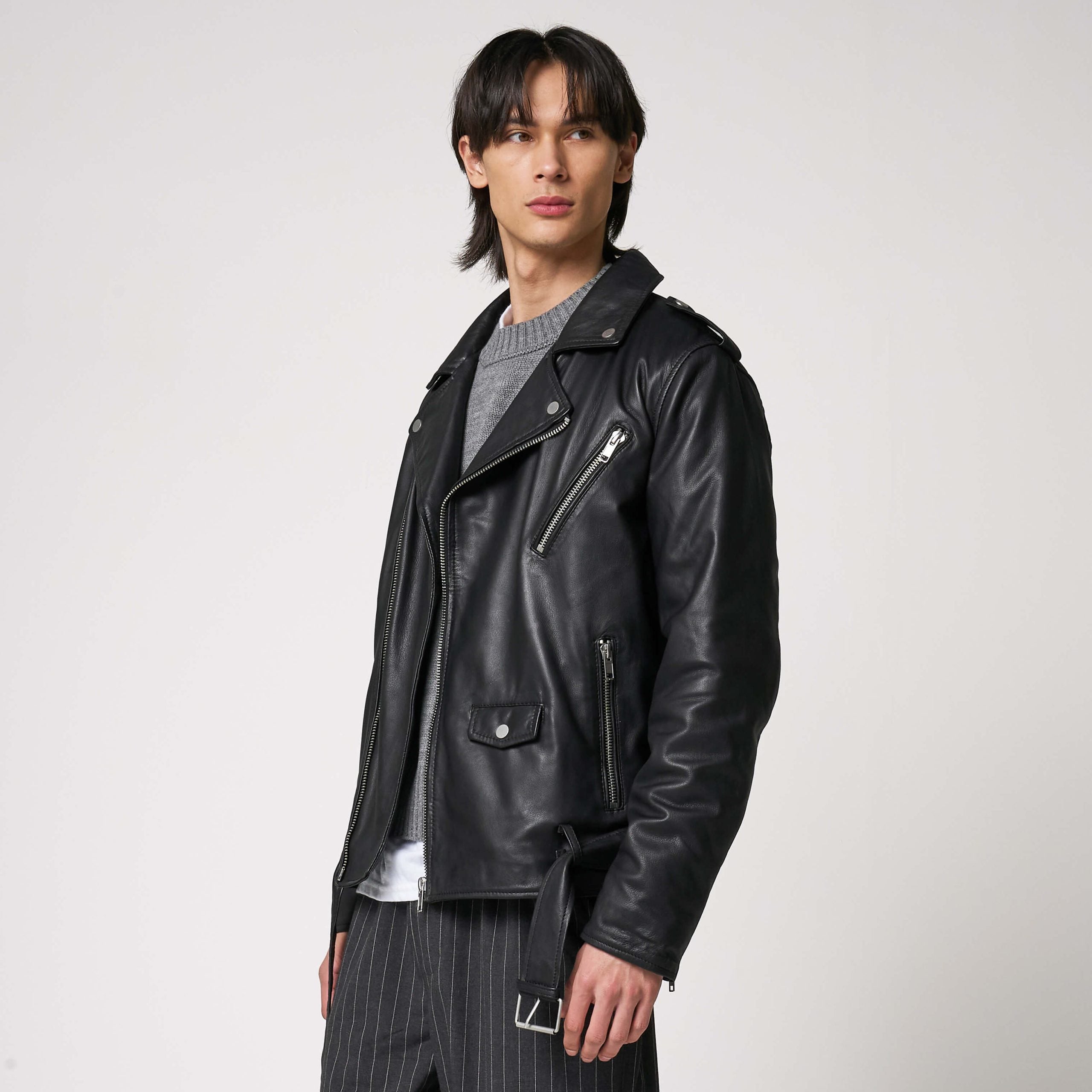 Men’s Belted Real Leather Biker Jacket - Torque Leather