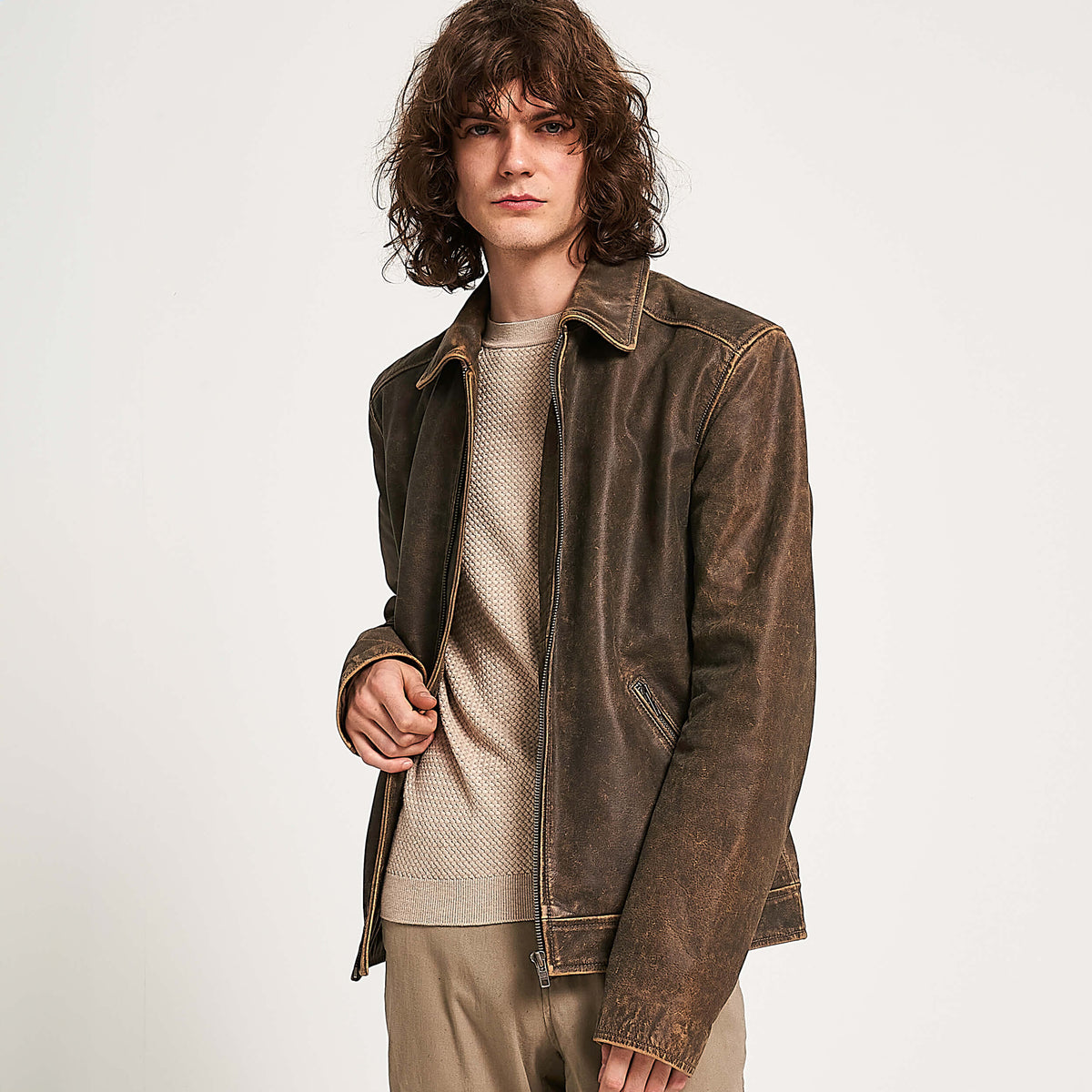 Men’s Stone Washed Buffalo Leather Harrington - Torque Leather