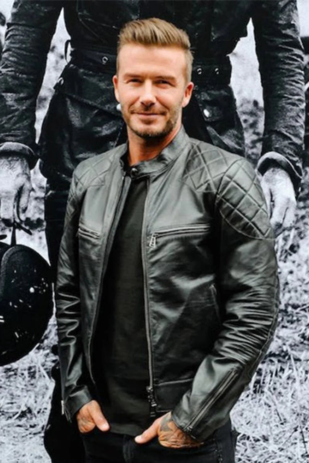Mens Black Quilted David Beckham's Leather Biker Jacket - Torque Leather