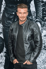 Mens Black Quilted David Beckham's Leather Biker Jacket - Torque Leather