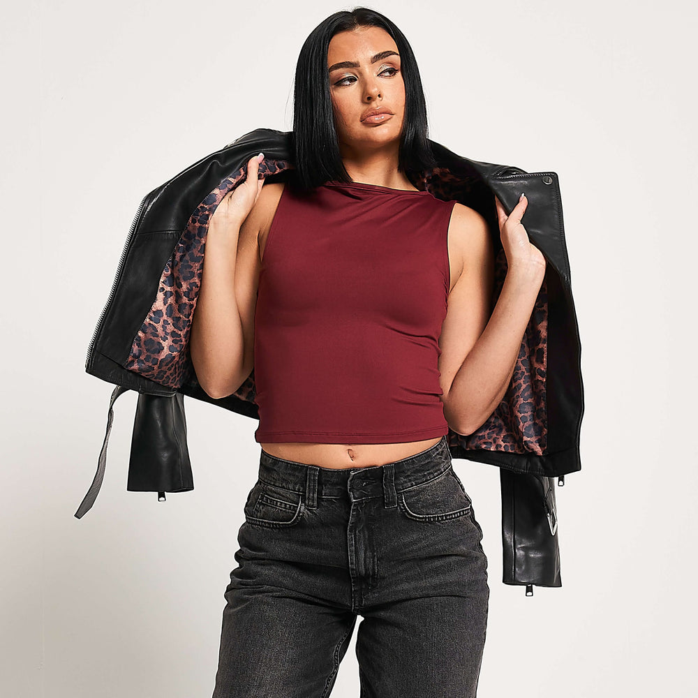 Women’s Leopard Print Lined Leather Jacket - Torque Leather