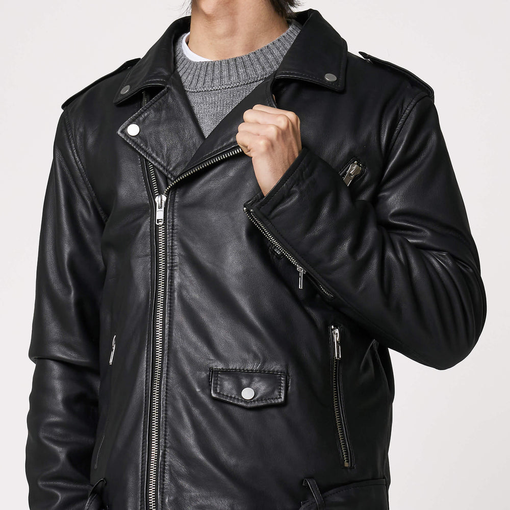 Men’s Belted Real Leather Biker Jacket - Torque Leather