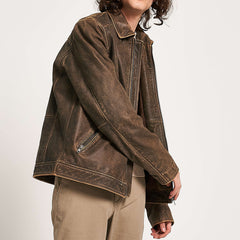 Men’s Stone Washed Buffalo Leather Harrington - Torque Leather